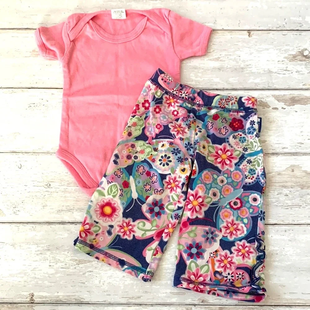 The Children’s Place 6-9m Baby Girl Outfit Flare Floral Blue Pants Pink Onesie